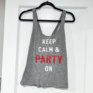 Victoria Secret Cotton Tank Top Grey Keep Calm and Party On Size Small NWT